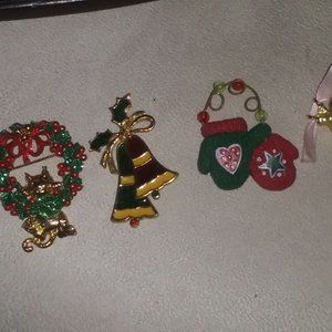 vintage gold plated enamael christmas brooch lot
